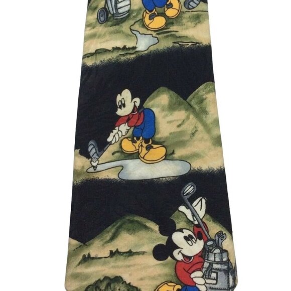 Disney Mickey Mouse Unlimited Golfer Neck Tie Black Green Polyester - Picture 1 of 5